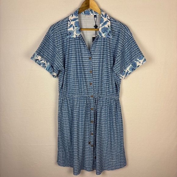 Cabana Life UPF 50+ Blue Charleston Button-Up Shirt Dress - Picture 1 of 8